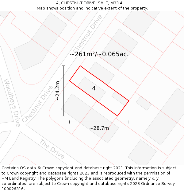 4, CHESTNUT DRIVE, SALE, M33 4HH: Plot and title map