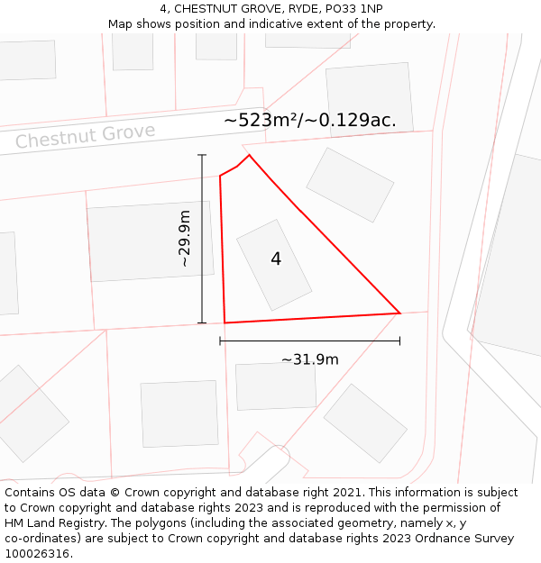 4, CHESTNUT GROVE, RYDE, PO33 1NP: Plot and title map