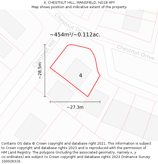 4, CHESTNUT HILL, MANSFIELD, NG18 4PY: Plot and title map