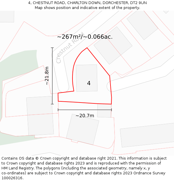 4, CHESTNUT ROAD, CHARLTON DOWN, DORCHESTER, DT2 9UN: Plot and title map