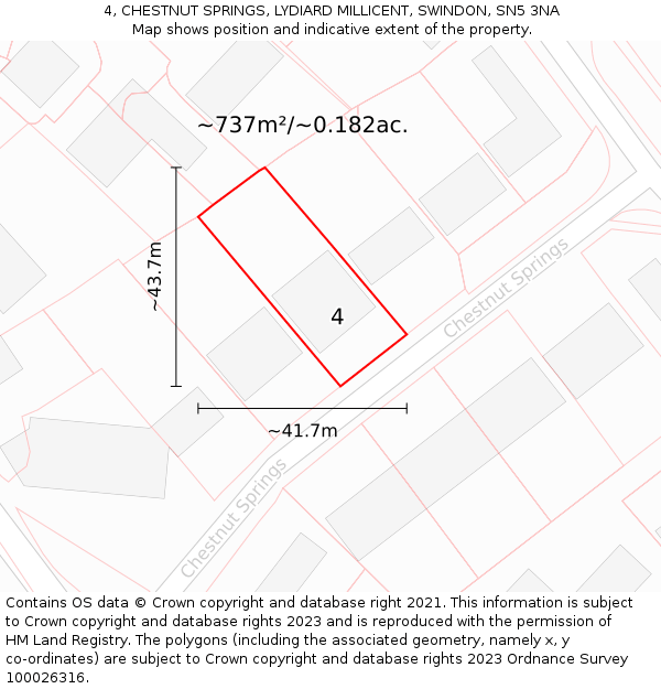 4, CHESTNUT SPRINGS, LYDIARD MILLICENT, SWINDON, SN5 3NA: Plot and title map