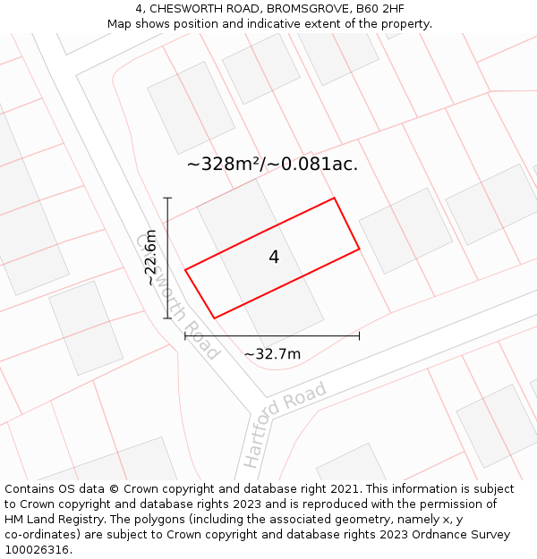 4, CHESWORTH ROAD, BROMSGROVE, B60 2HF: Plot and title map