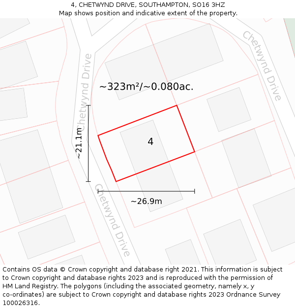 4, CHETWYND DRIVE, SOUTHAMPTON, SO16 3HZ: Plot and title map