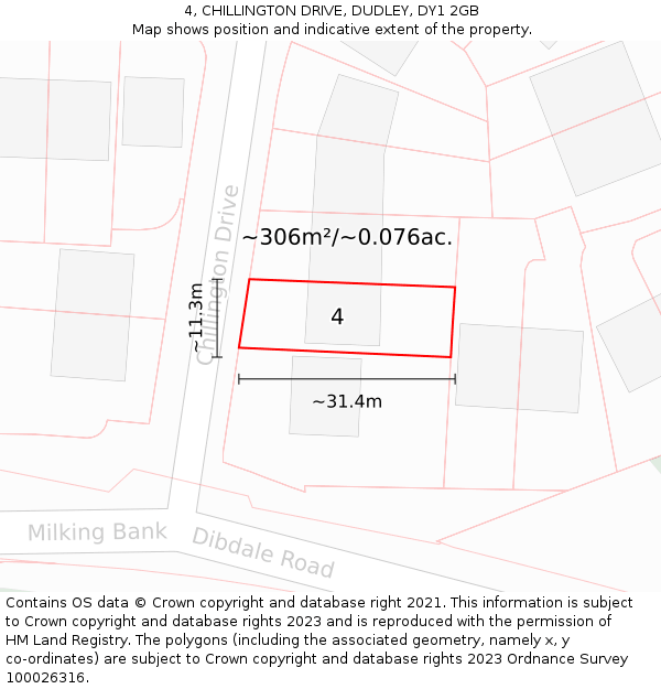 4, CHILLINGTON DRIVE, DUDLEY, DY1 2GB: Plot and title map