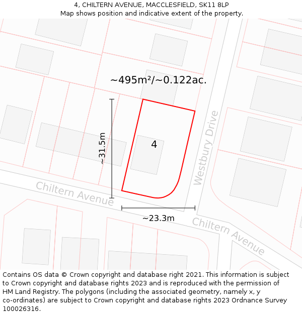 4, CHILTERN AVENUE, MACCLESFIELD, SK11 8LP: Plot and title map