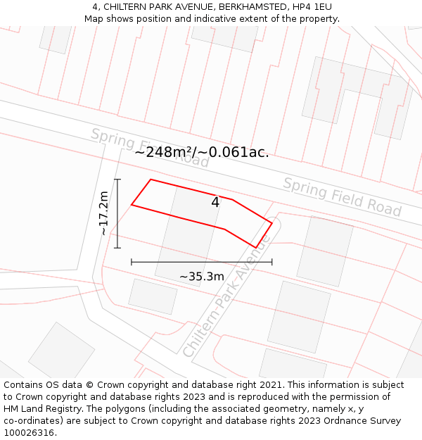 4, CHILTERN PARK AVENUE, BERKHAMSTED, HP4 1EU: Plot and title map