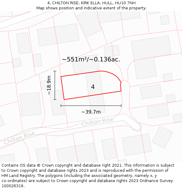 4, CHILTON RISE, KIRK ELLA, HULL, HU10 7NH: Plot and title map