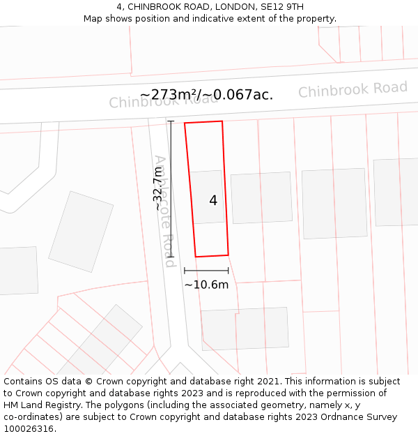 4, CHINBROOK ROAD, LONDON, SE12 9TH: Plot and title map