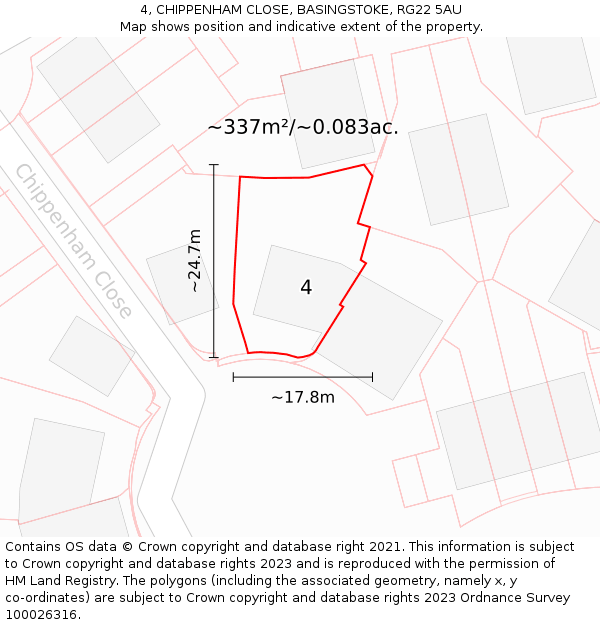 4, CHIPPENHAM CLOSE, BASINGSTOKE, RG22 5AU: Plot and title map