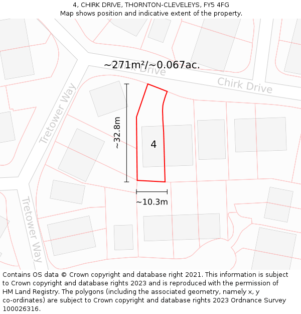 4, CHIRK DRIVE, THORNTON-CLEVELEYS, FY5 4FG: Plot and title map