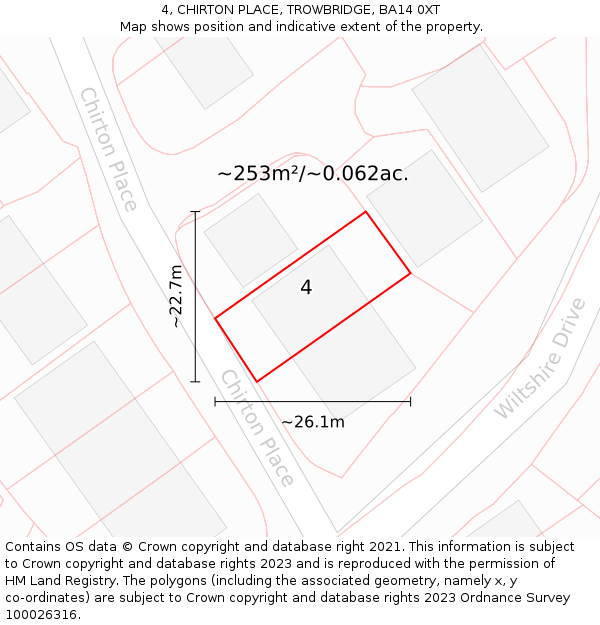 4, CHIRTON PLACE, TROWBRIDGE, BA14 0XT: Plot and title map