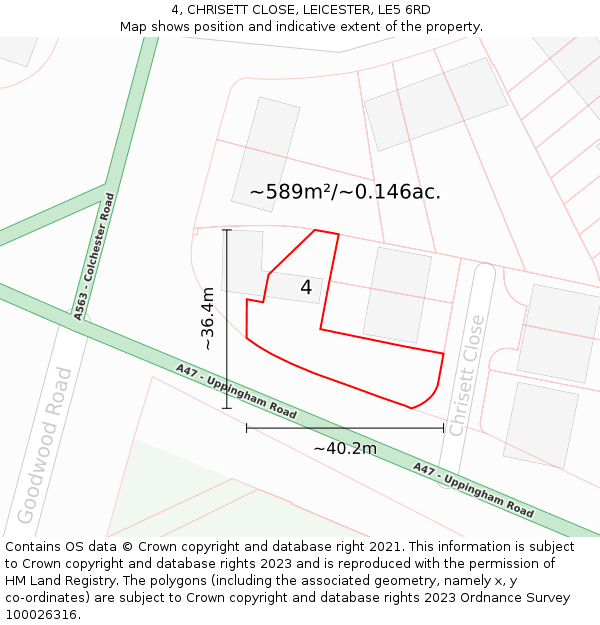 4, CHRISETT CLOSE, LEICESTER, LE5 6RD: Plot and title map