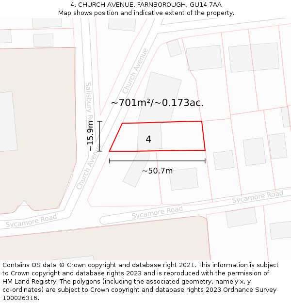 4, CHURCH AVENUE, FARNBOROUGH, GU14 7AA: Plot and title map