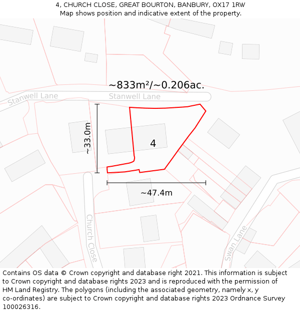 4, CHURCH CLOSE, GREAT BOURTON, BANBURY, OX17 1RW: Plot and title map