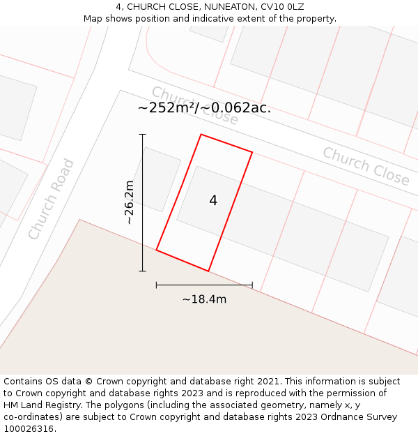 4, CHURCH CLOSE, NUNEATON, CV10 0LZ: Plot and title map