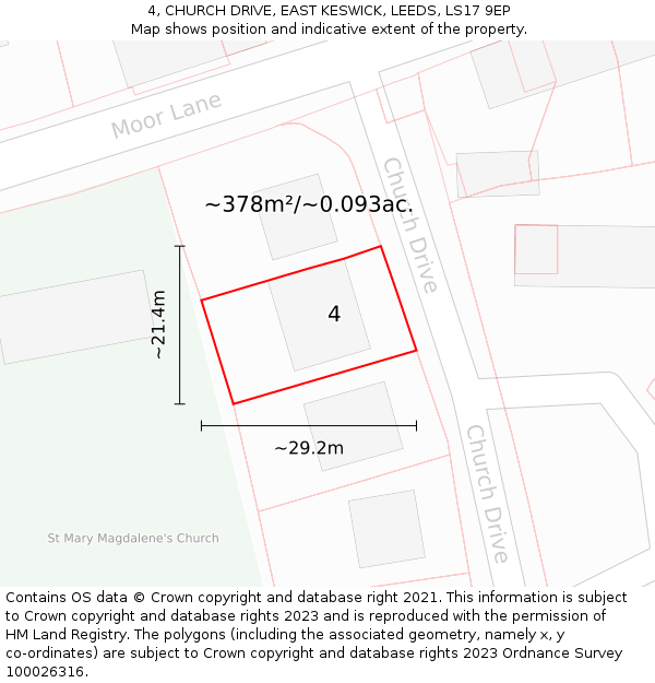 4, CHURCH DRIVE, EAST KESWICK, LEEDS, LS17 9EP: Plot and title map