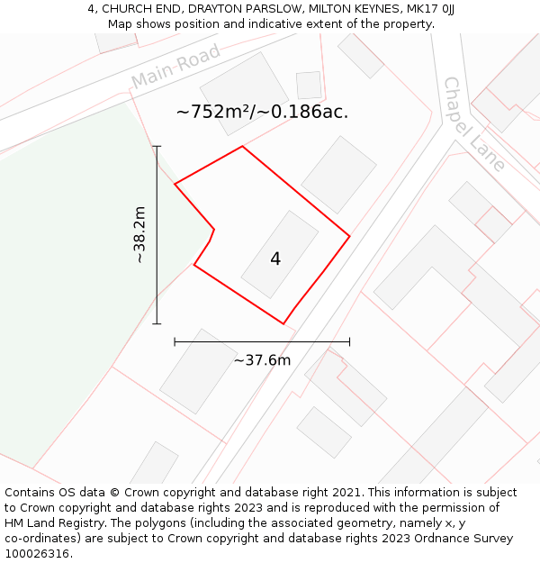 4, CHURCH END, DRAYTON PARSLOW, MILTON KEYNES, MK17 0JJ: Plot and title map