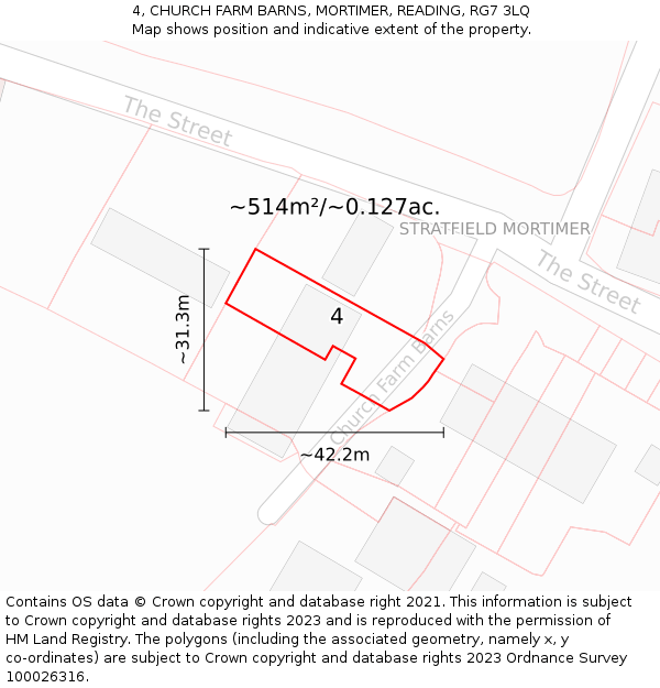 4, CHURCH FARM BARNS, MORTIMER, READING, RG7 3LQ: Plot and title map