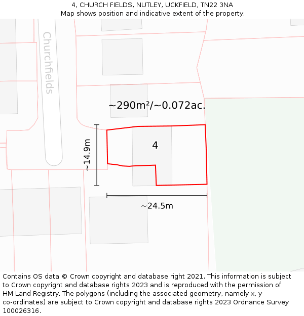 4, CHURCH FIELDS, NUTLEY, UCKFIELD, TN22 3NA: Plot and title map