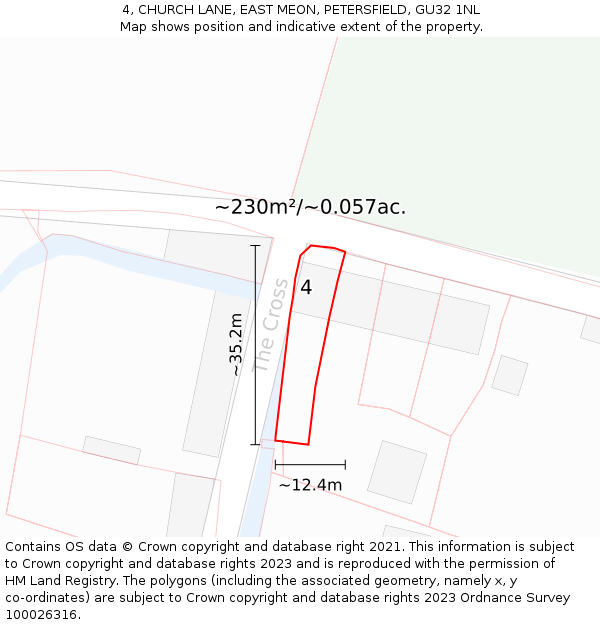 4, CHURCH LANE, EAST MEON, PETERSFIELD, GU32 1NL: Plot and title map