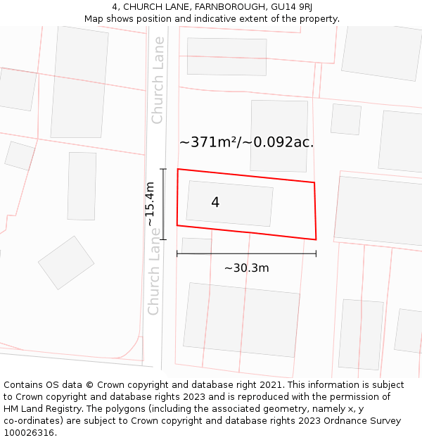 4, CHURCH LANE, FARNBOROUGH, GU14 9RJ: Plot and title map