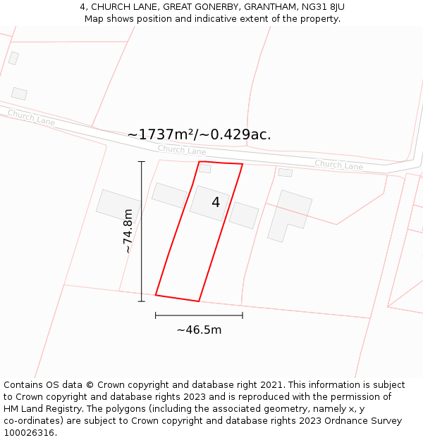 4, CHURCH LANE, GREAT GONERBY, GRANTHAM, NG31 8JU: Plot and title map