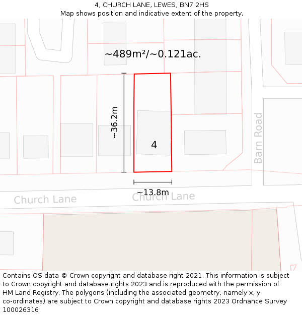 4, CHURCH LANE, LEWES, BN7 2HS: Plot and title map