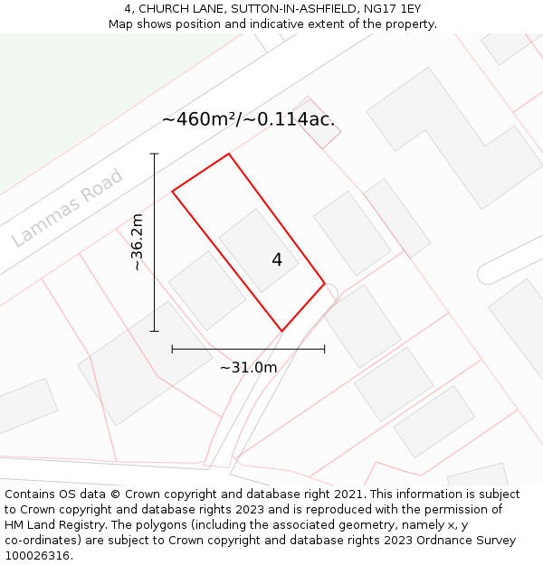 4, CHURCH LANE, SUTTON-IN-ASHFIELD, NG17 1EY: Plot and title map