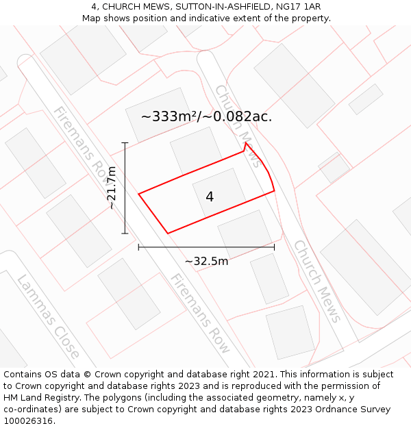 4, CHURCH MEWS, SUTTON-IN-ASHFIELD, NG17 1AR: Plot and title map