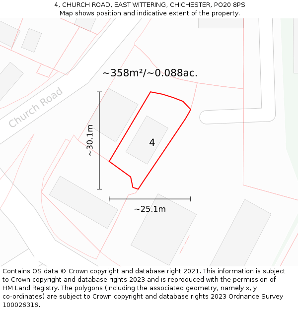 4, CHURCH ROAD, EAST WITTERING, CHICHESTER, PO20 8PS: Plot and title map