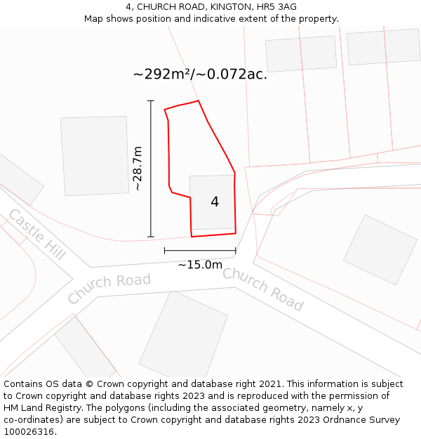 4, CHURCH ROAD, KINGTON, HR5 3AG: Plot and title map