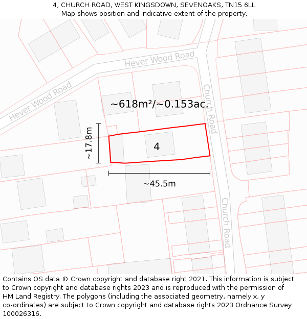 4, CHURCH ROAD, WEST KINGSDOWN, SEVENOAKS, TN15 6LL: Plot and title map