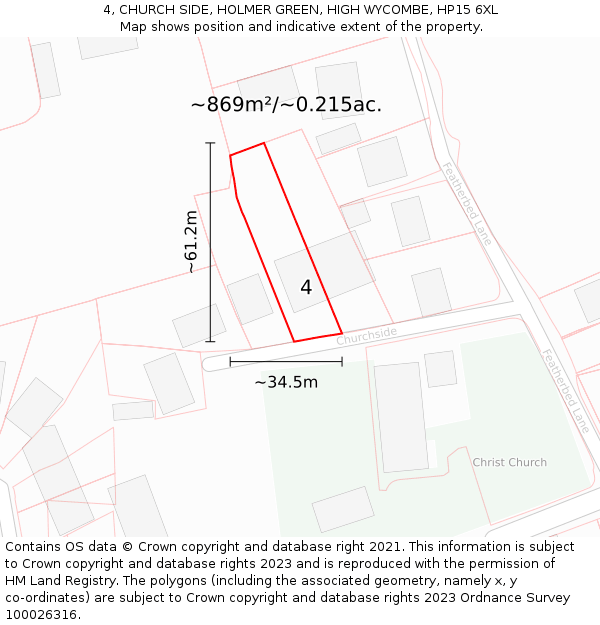 4, CHURCH SIDE, HOLMER GREEN, HIGH WYCOMBE, HP15 6XL: Plot and title map