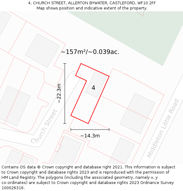 4, CHURCH STREET, ALLERTON BYWATER, CASTLEFORD, WF10 2FF: Plot and title map