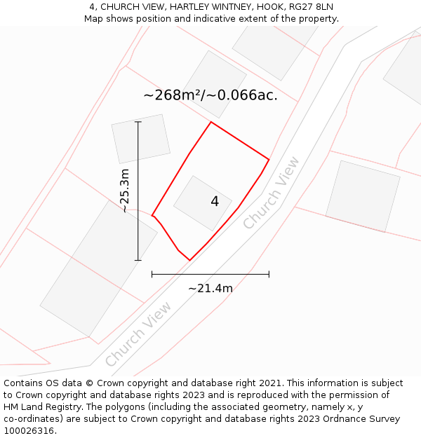 4, CHURCH VIEW, HARTLEY WINTNEY, HOOK, RG27 8LN: Plot and title map