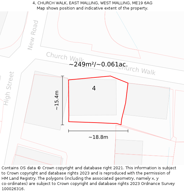 4, CHURCH WALK, EAST MALLING, WEST MALLING, ME19 6AG: Plot and title map