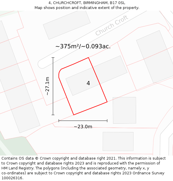 4, CHURCHCROFT, BIRMINGHAM, B17 0SL: Plot and title map