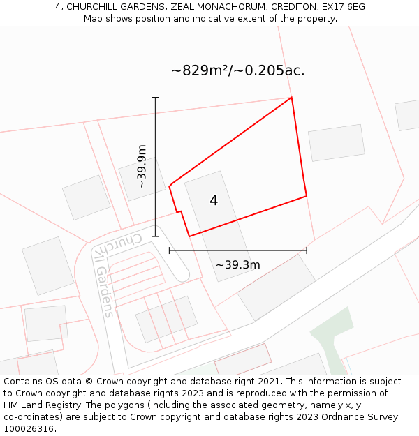 4, CHURCHILL GARDENS, ZEAL MONACHORUM, CREDITON, EX17 6EG: Plot and title map