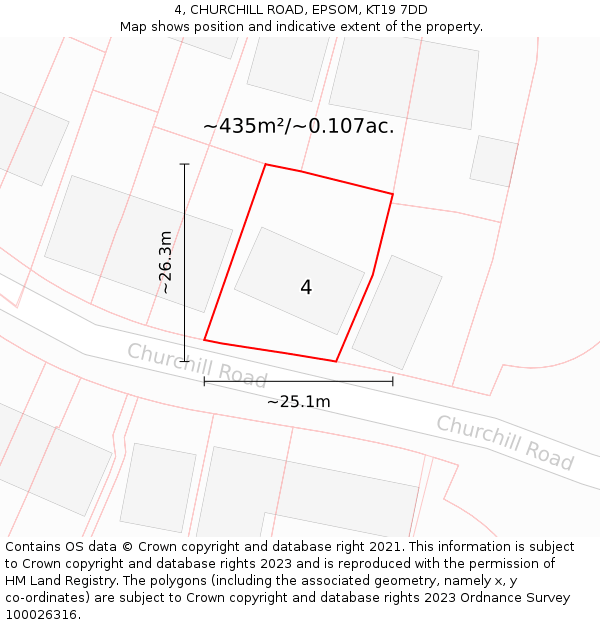 4, CHURCHILL ROAD, EPSOM, KT19 7DD: Plot and title map