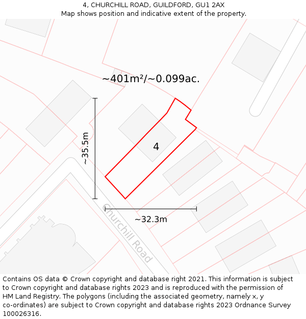 4, CHURCHILL ROAD, GUILDFORD, GU1 2AX: Plot and title map