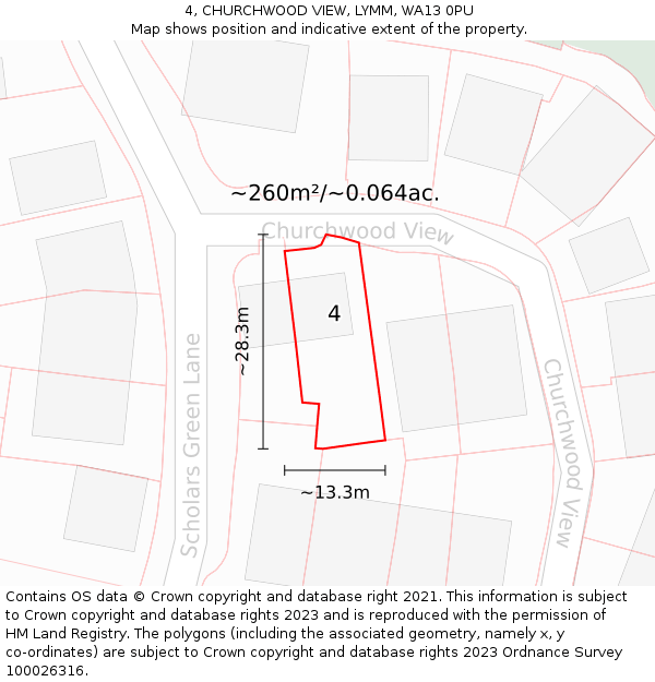 4, CHURCHWOOD VIEW, LYMM, WA13 0PU: Plot and title map
