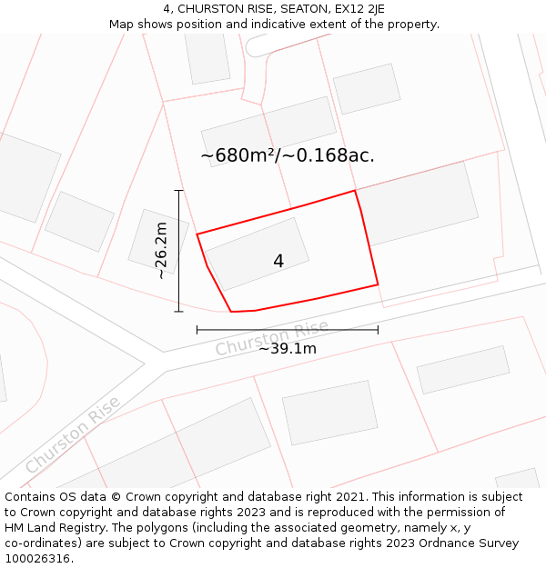 4, CHURSTON RISE, SEATON, EX12 2JE: Plot and title map