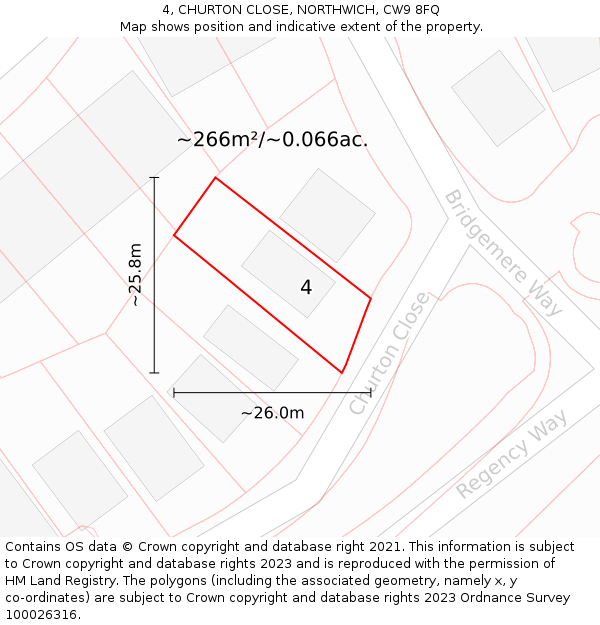 4, CHURTON CLOSE, NORTHWICH, CW9 8FQ: Plot and title map