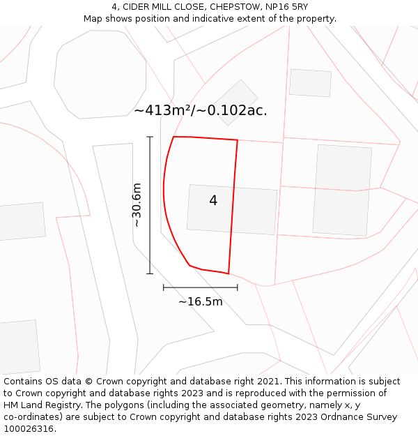 4, CIDER MILL CLOSE, CHEPSTOW, NP16 5RY: Plot and title map