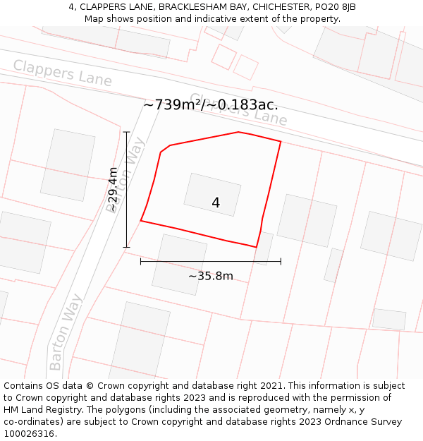 4, CLAPPERS LANE, BRACKLESHAM BAY, CHICHESTER, PO20 8JB: Plot and title map