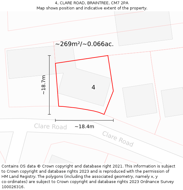 4, CLARE ROAD, BRAINTREE, CM7 2PA: Plot and title map