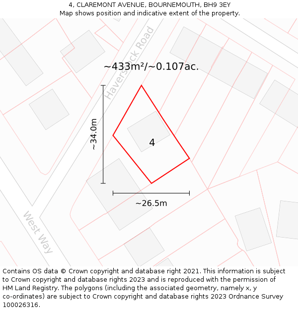 4, CLAREMONT AVENUE, BOURNEMOUTH, BH9 3EY: Plot and title map
