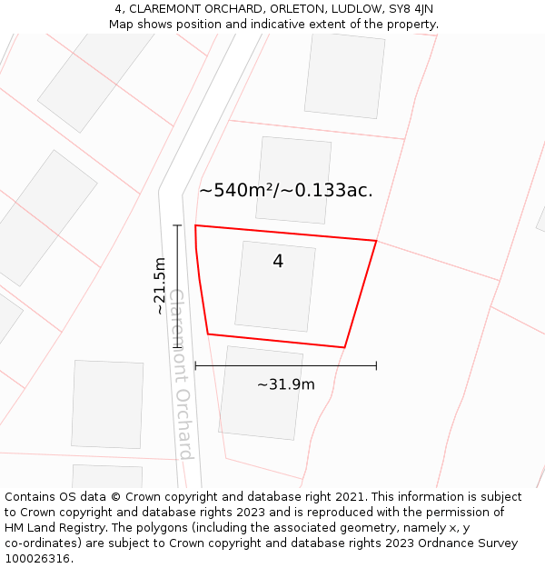 4, CLAREMONT ORCHARD, ORLETON, LUDLOW, SY8 4JN: Plot and title map
