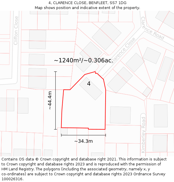 4, CLARENCE CLOSE, BENFLEET, SS7 1DG: Plot and title map
