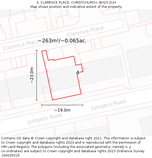 4, CLARENCE PLACE, CHRISTCHURCH, BH23 2UH: Plot and title map